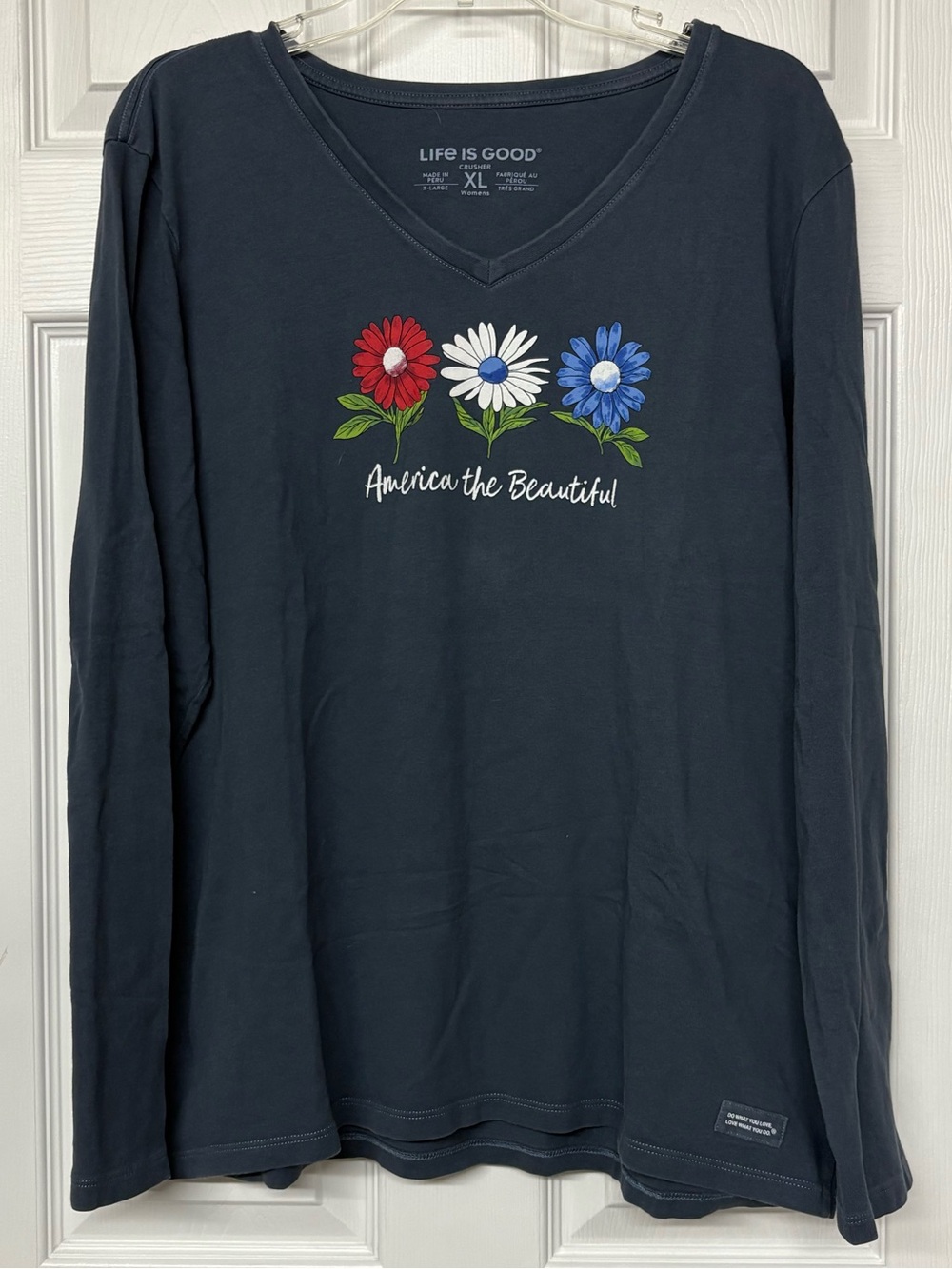 Life Is Good American The Beautiful Daisies Crusher Tee Navy Sz XL